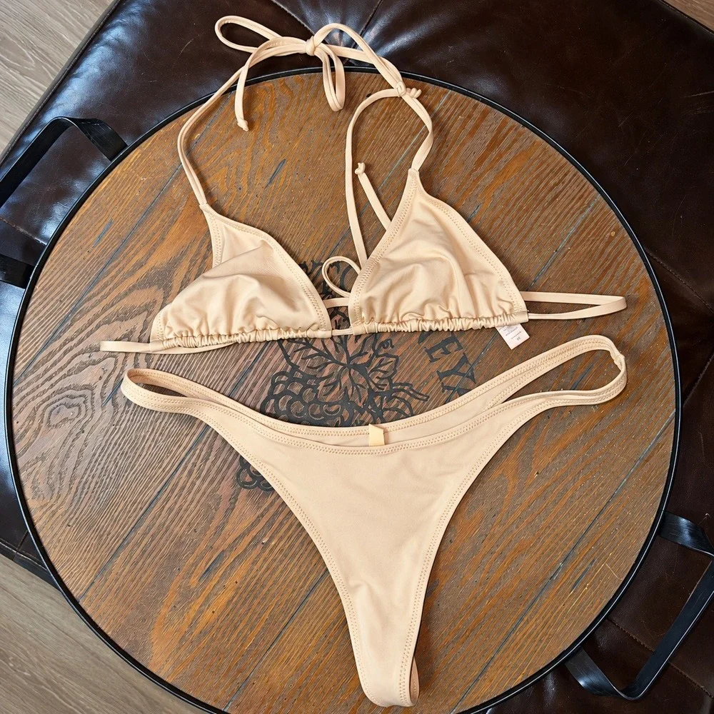 SKIMS Micro Bikini Set Ochre Tan Triangle Top 3X High Cut Bottoms XL Mixed Size